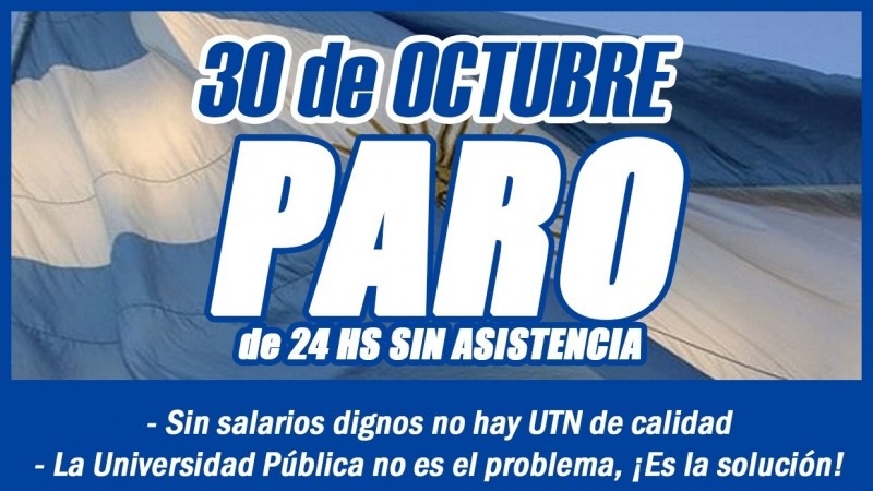 30 de octubre - Paro de 24 hs. sin asistencia a los puestos de trabajo